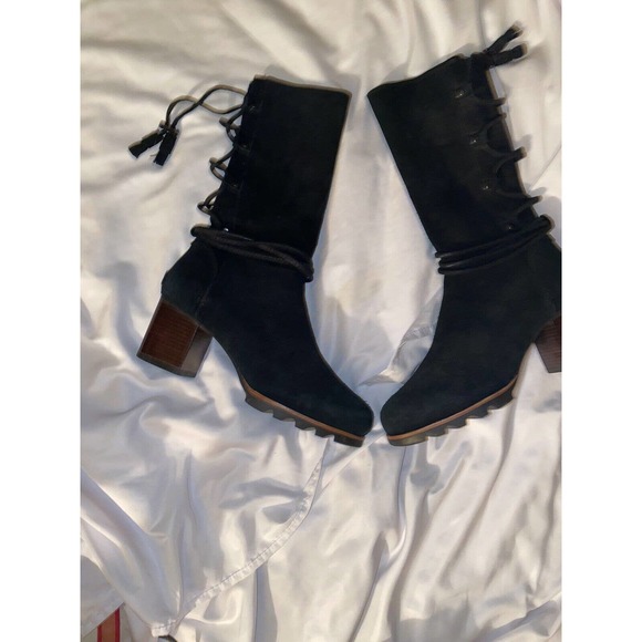 SOREL FARAH Tall BLACK WATERPROOF SUEDE LEATHER UPPER MID BOOT Women Size 9.5 - Picture 8 of 12